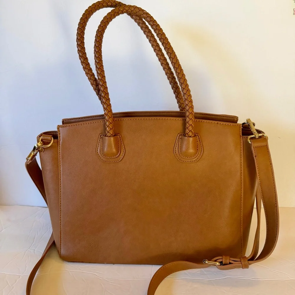 Sole Society Crossbody Satchel Bag Purse Brown Animal print Lining - Picture 4 of 11